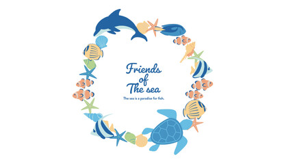 海の生き物のフレーム　ベクターイラスト