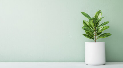 Elegant green plant in a white vase symbolizing digital innovation and sustainable design in modern workspaces
