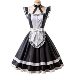 Black and White Maid Dress Costume Cosplay Outfit on Transparent  background