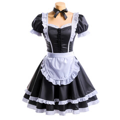 Black and White Maid Costume Dress on Transparent  background