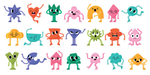 Shapes of faces. Geometric abstract forms of emotional characters recent vector cartoon abstract shapes with eyes and mouth