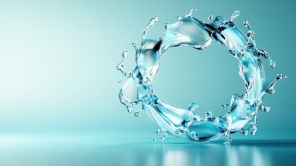 A mesmerizing representation of water art, showcasing a circular water formation with droplets, symbolizing flow and continuous motion amidst tranquility.