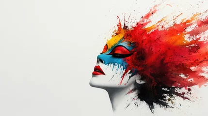 Watercolor painting of a masked carnival dancer in vibrant festival colors on an absolutely white background.