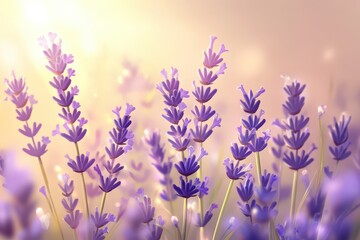 Obraz premium Lavender blooms in a sunlit field.