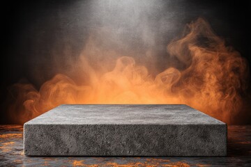Dark, smoky, concrete podium