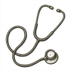 Hand-drawn sketch of a vintage stethoscope, detailed medical equipment illustration with copy space