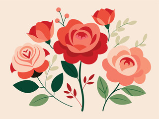 Floral Elegance: A vibrant bouquet of hand-drawn roses in shades of red and pink, exuding a sense of beauty and romance, perfect for romantic and floral-themed projects.