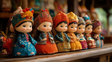 Fototapeta premium Colorful Traditional Dolls Displayed at a Local Craft Market