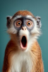 Obraz premium Surprised Shocked Golden Monkey with Open Mouth and Big Eyes, Isolated on Green Backdrop