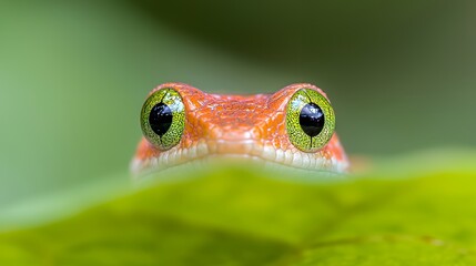 Curious Frog Peeking Out From Behind a Leaf