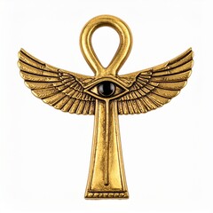  ankh with wings and horus eye  isolated on white