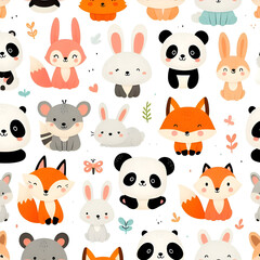 Obraz premium Seamless Pattern of Cute Baby Animals for Children's Design