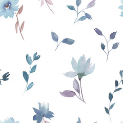 Watercolor seamless pattern. Floral print. Hand drawn illustration on white background