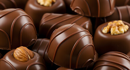 Obraz premium Extreme Closeup Belgian Pralines Glossy Finish Delicate Garnishes