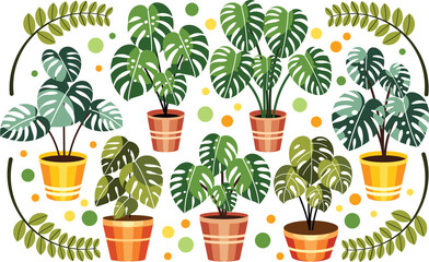 plants in pots collection of monstera vector illustration 