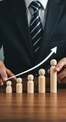 Human resource development concept, marketing graph businessperson, emphasizing the concept of structured development with a bold upward arrow
