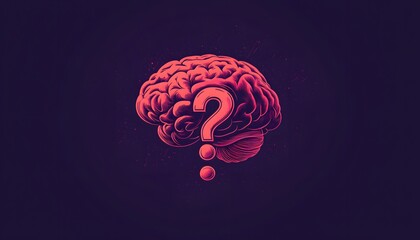 A stylized brain illustration with a question mark icon displayed