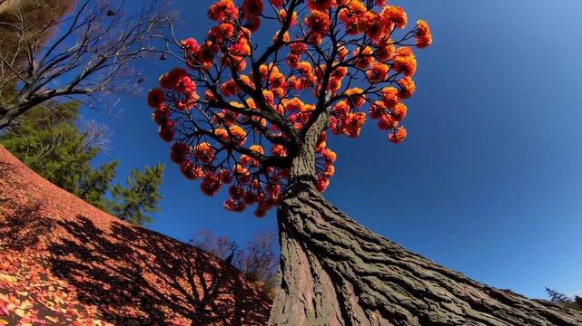 Flame-of-the-Forest Tree Blooming with Vibrant Orange Flowers and Fallen Petals

