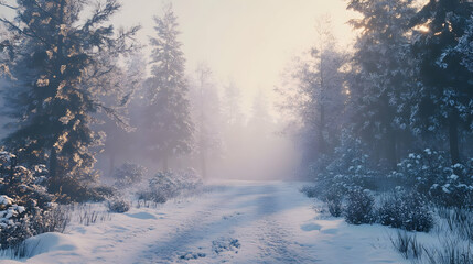 Winter Wonderland: A Serene Snowy Forest Path
