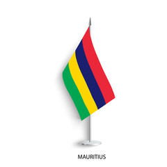 Mauritius table flag on light grey background. Mauritius  desk flag isolated on grey background	
