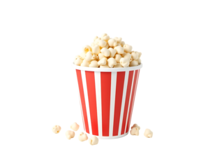 Popcorn in a red and white striped bucket