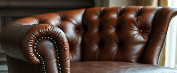 Obraz premium brown leather chair sitting in front of a window