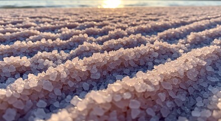 Fototapeta premium Stunning Pink Salt Crystals Glistening at Sunset on a Beach