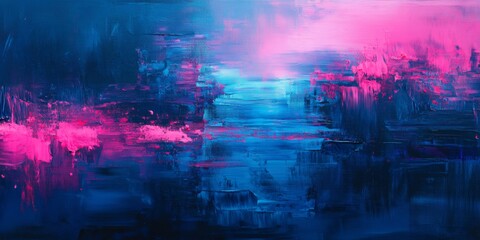 Abstract Painting with Vibrant Pink and Blue Hues