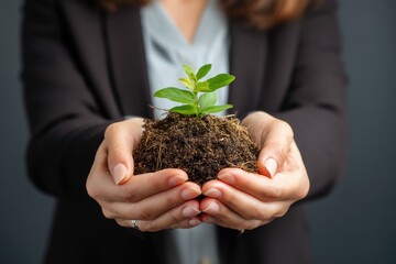 Hands holding a small plant