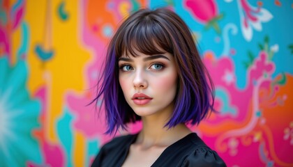 portrait young fashion model woman attractive appearance after stylist salon haircut isolated colorful background