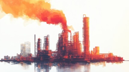 Obraz premium Industrial Factory Landscape with Smoke and Silhouettes at Dusk