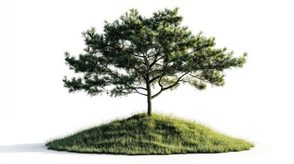 Obraz premium Isolated pine tree on grassy mound (2)