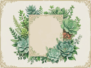 Naklejka premium Elegant succulents wedding invitation with soft watercolor flowers.