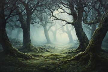 Fototapeta premium an oil painting of fog in forest