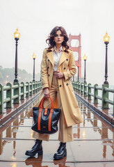 Obraz premium Stylish woman posing confidently against Golden Gate Bridge 