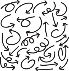 Set of cute pen line doodle element vector. Hand drawn doodle collection of arrows. Design for print, cartoon, card, decoration, sticker.