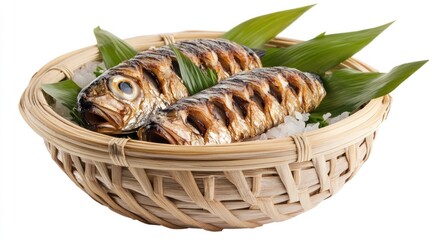 Obraz premium Grilled fish in a woven basket