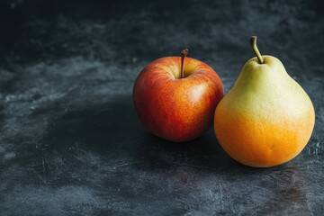 Two fruits on dark surface