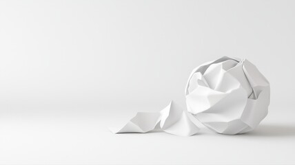 Naklejka premium Crumpled White Paper Ball on White Background crumpled paper paper ball white paper ball crumpled