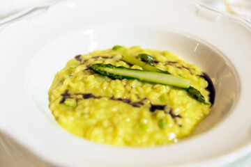 Italian saffron risotto with asparagus