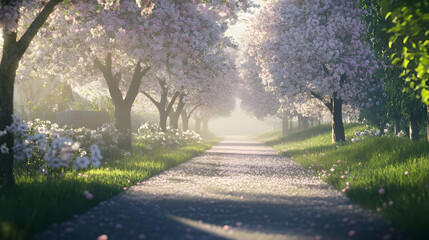 Obraz premium Scenic Spring Path: Walk among Cherry Blossoms