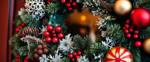 close up of a wreath on a door
