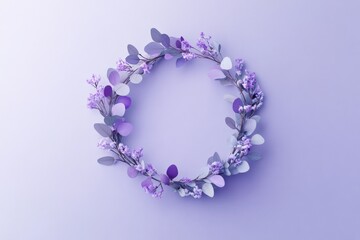 Purple flower wreath on purple background