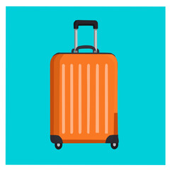 Vector of an orange wheeled suitcase for travel and vacation