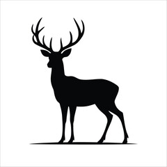 Silhouette of an elk (Cervus canadensis) with large antlers, facing left. The image features smooth lines and a solid black fill against a white background