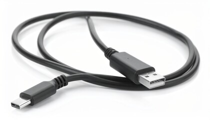 Universal USB Cable for Device Charging on Isolated White Background