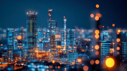 Digital building city Illustration at night, City scene on night time
