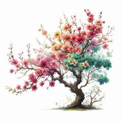 Obraz premium Beautiful Blooming Tree with Pink and White Flowers in Spring – Floral Nature Illustration 