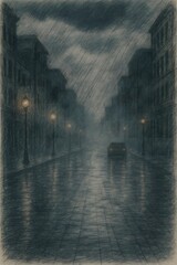 a rainy cityscape  Generative AI