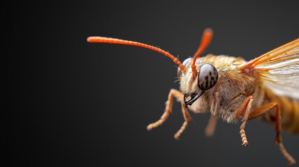 Macro Close-up of a Fuzzy Orange Moth moth insect macro close-up orange fuzzy antennae compound eye